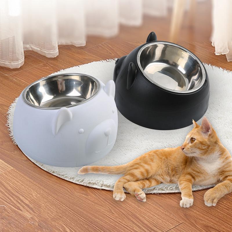 200ML Cute Cat and Dog Bowl Protection Cervical Vertebra 15 Degree Oblique Mouth Pet Stainless Steel Food Bowls