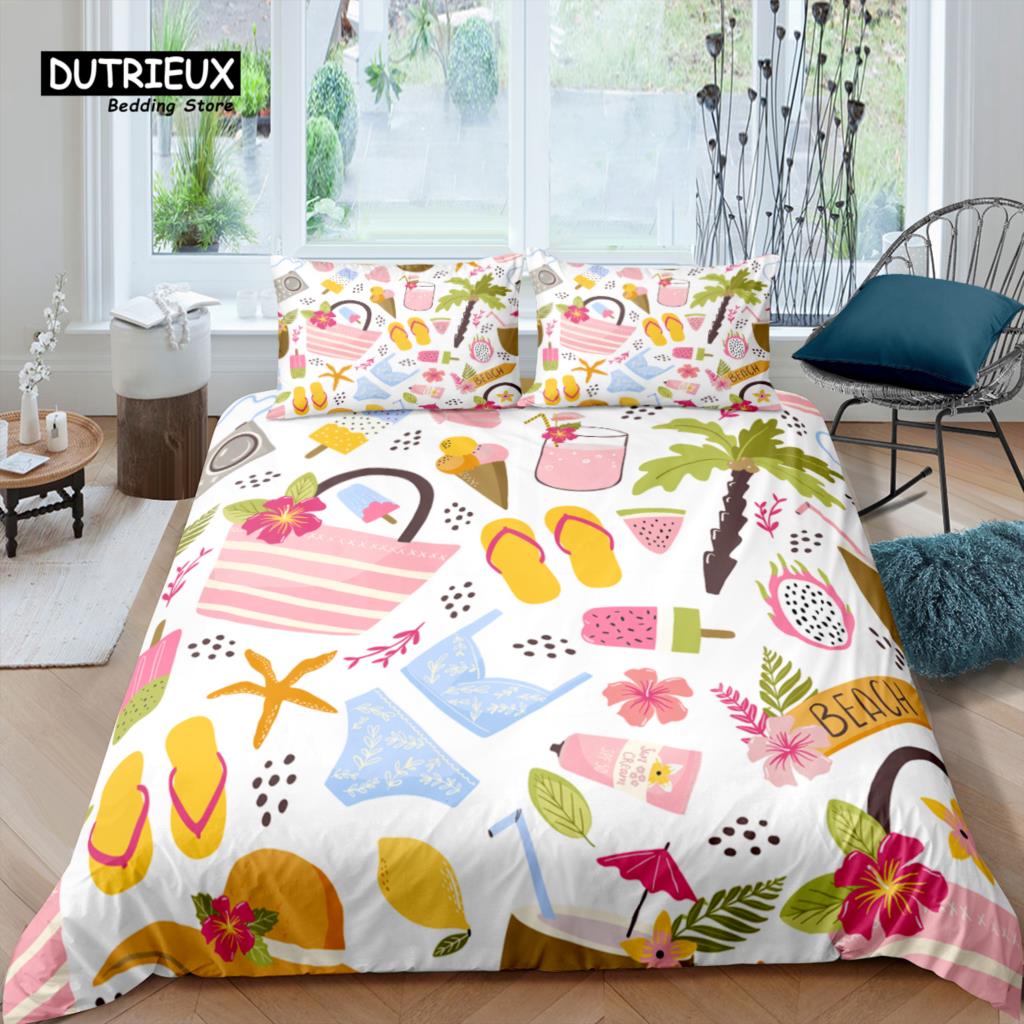 

Home Living Luxury 3D Summer Beach Bedding Set Kids Duvet Cover Pillowcase Swim Bedding Set Queen and King EU/US/AU/UK Size (135x200cm)
