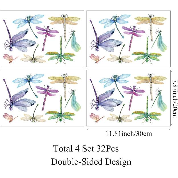 32 Pieces Dragonfly Window Clings Anti-Collision Window Decals Glass Alert Static Decals Prevent Birds Window Strikes for Glass Living Room Door