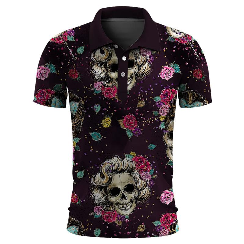 Funny Skull 3D Print Short Sleeve Polo Shirts For Clothes Casual Mexico Lucky Skeleton Graphic Lapel POLO Shirt Button Tops