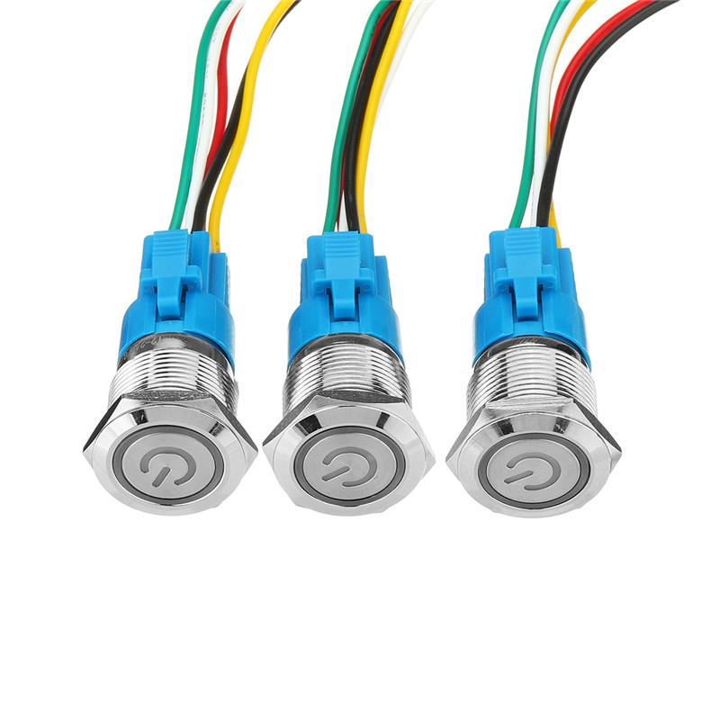 IP67 19mm Metal Waterproof LED Power Symbol 5Pin Reset Car Push Button Switch