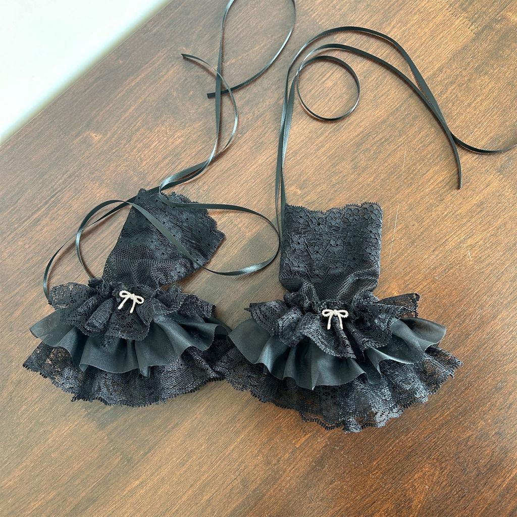 False Ribbon Sleeves Detachable Balletcore Sweater Decorative Sleeves Lace Brim Pleated Lace Wrist Cuffs