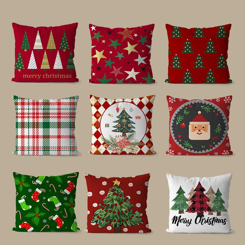 Christmas pattern square polyester pillowcase, sofa living room decorative cushion cover, bedroom bedside pillow cover