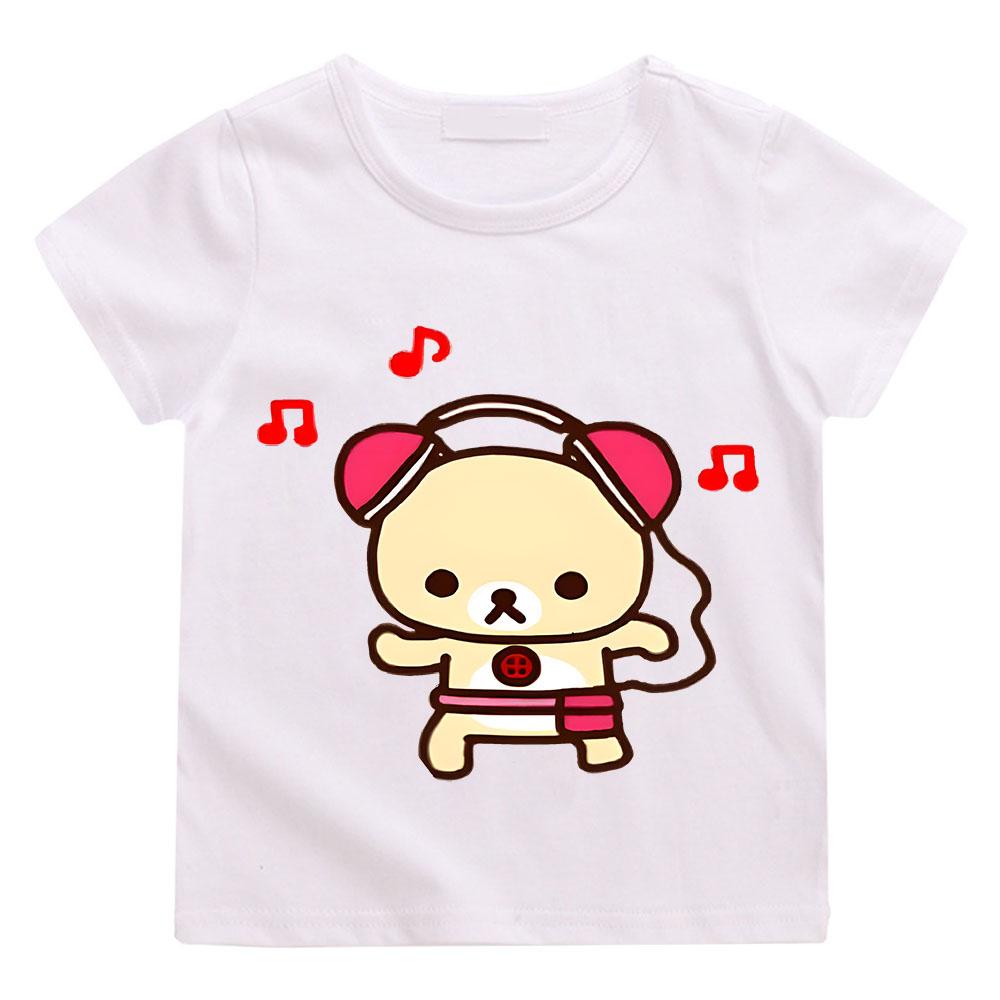 

Футболка в стиле хип-хоп Rilakkuma для мальчиков и девочек Детская одежда Kawaii Топы с короткими рукавами Спортивная мода Уличная одежда Футболки с мангой/комиксами Для малышей 100 белый