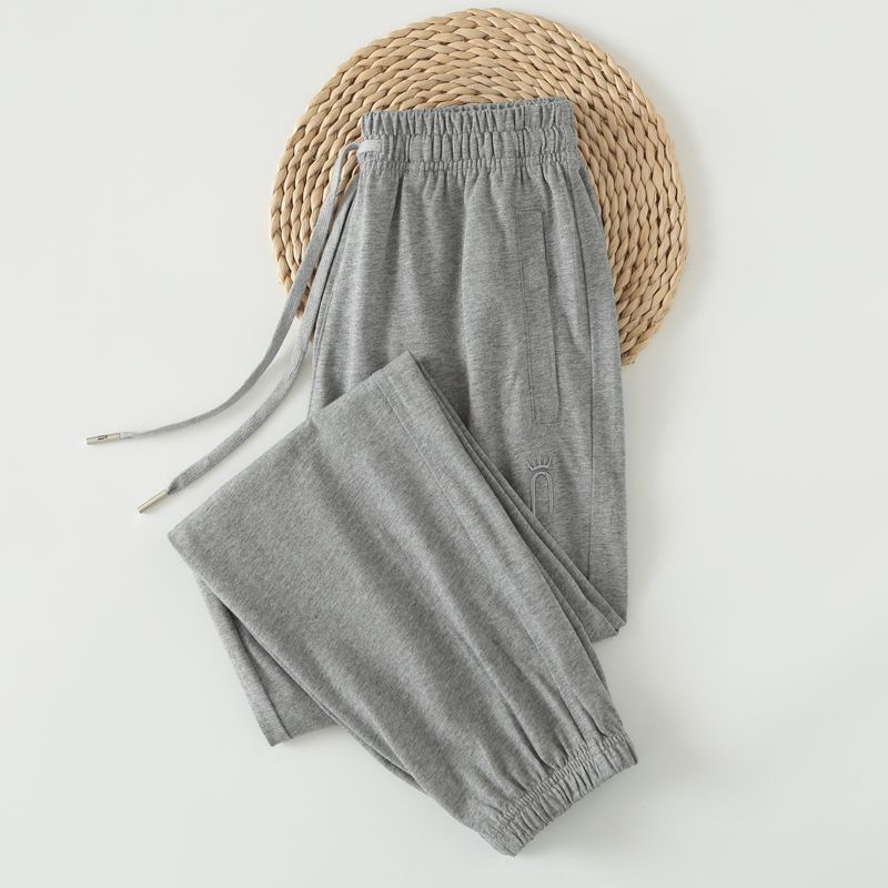 

Summer Pure Cotton Casual Thin Jogger Pants White Sweatpants Light gray M-code pants