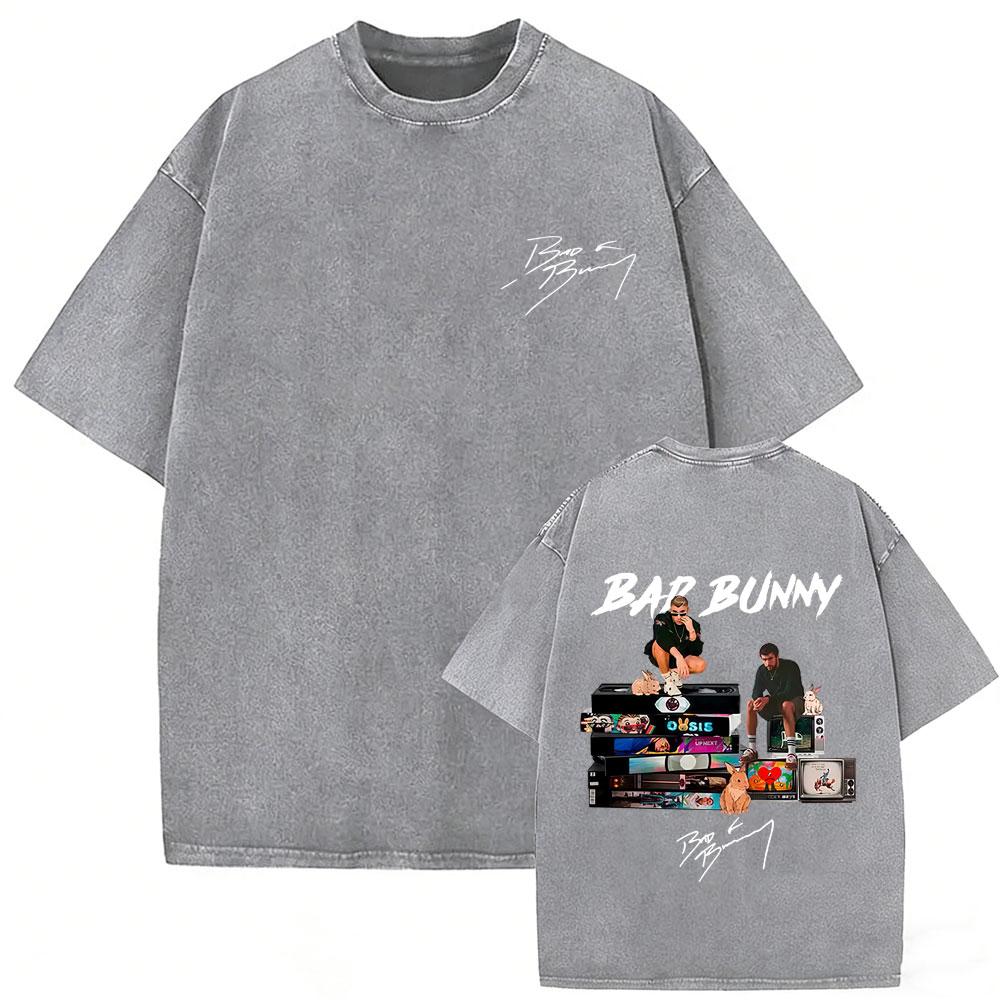 Vintage Acid Washed Rapper Bad Bunny Tshirt Debi Tirar Mas Fotos DTMF Tshirts Men Women Hip Hop Retro Short Sleeves T Shirts