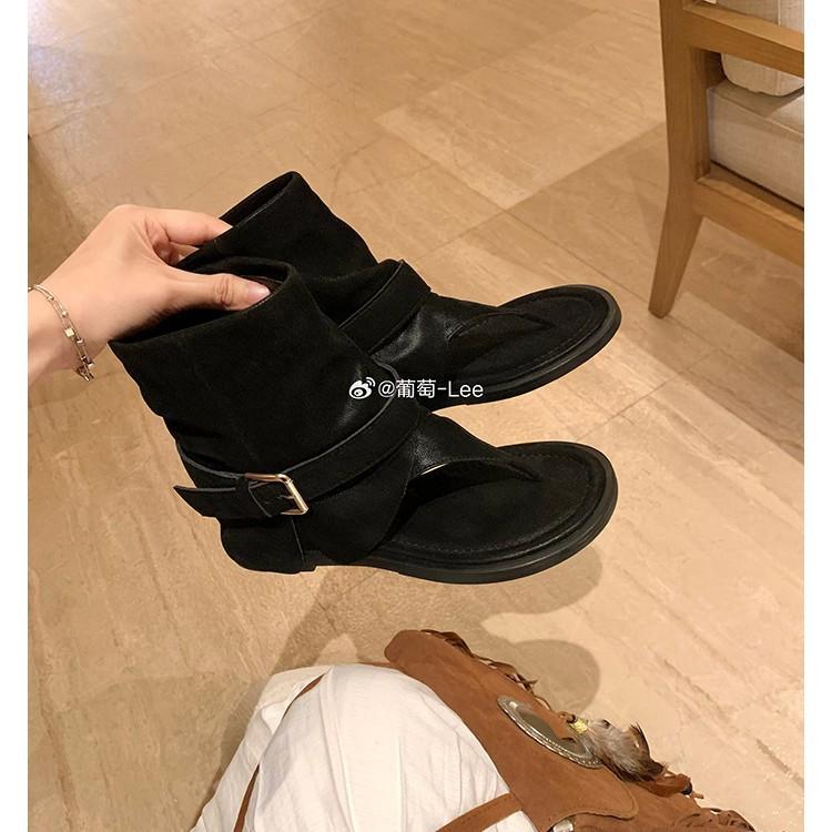 Fashion Toe Cool Boots Cover Boots Summer New Leather Fashion Round Head Personalized Herringbone Sandals