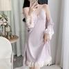 Internet celebrity live female summer new nightgown two-piece ice silk nightgown sexy imitation silk pajamas thin with chest pad