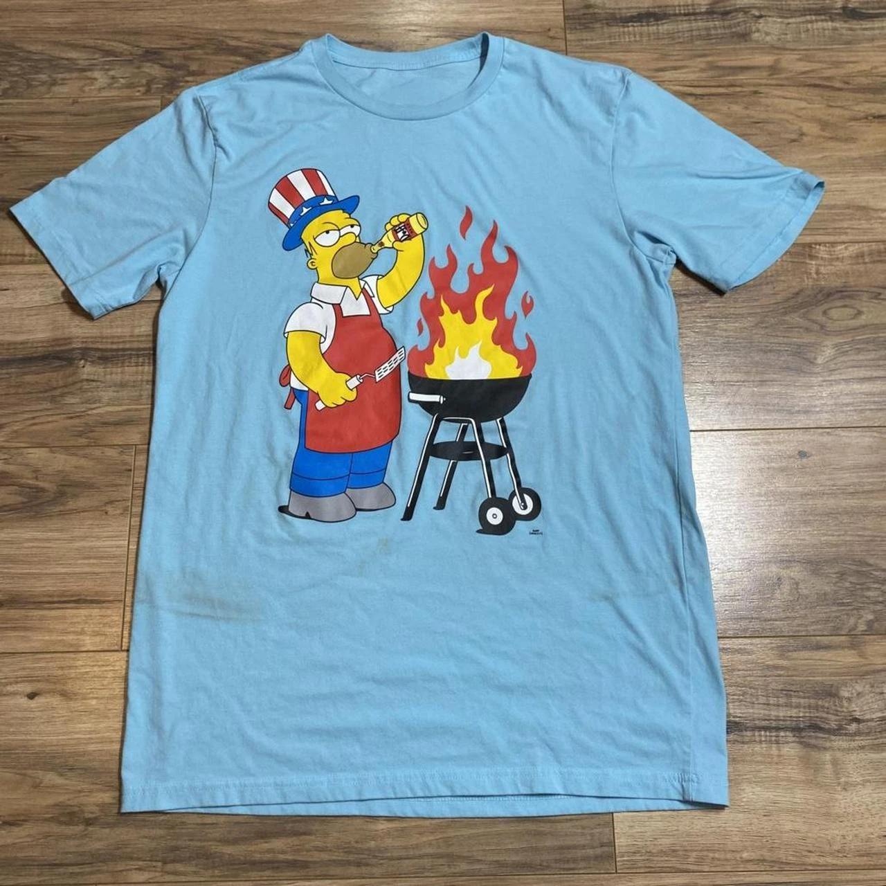 The Simpsons Homer Grilling Tshirt Light Blue 2XL