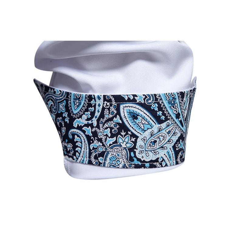 Spring Men's Fashion Triangle Neck Cashew Flower Color Blocked Long Sleeved Shirt for Men Shirts (men’s)