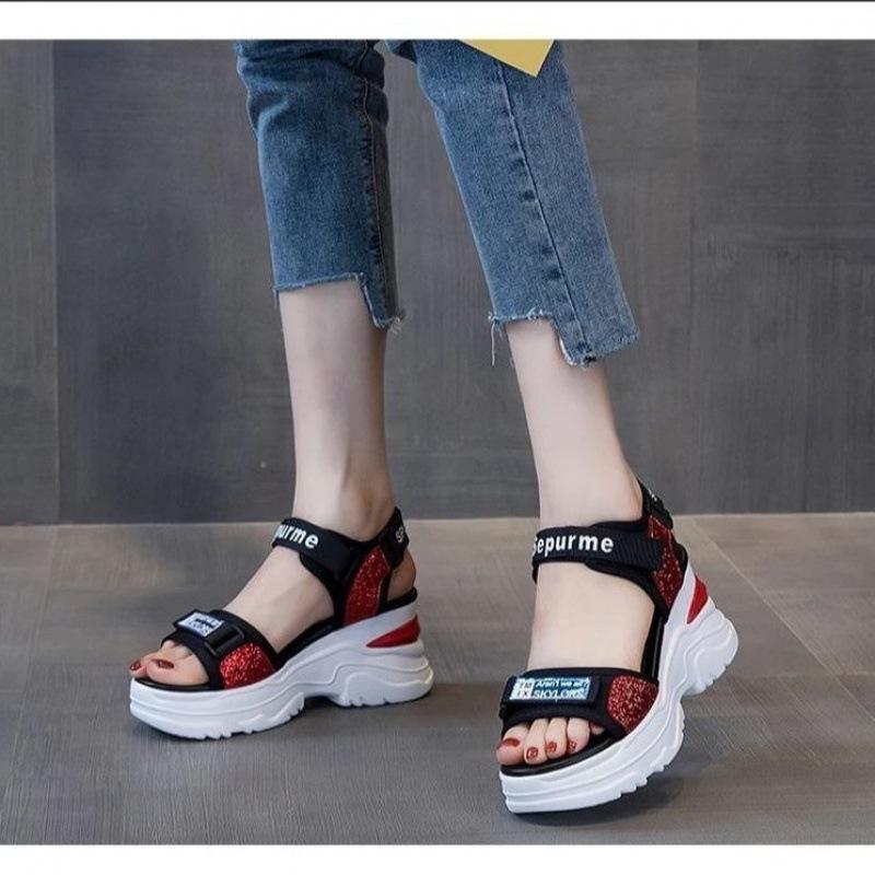 2025 summer foreign trade slope heel sandals women platform versatile muffin shoes heightening fashion Internet celebrity super fire sandals women