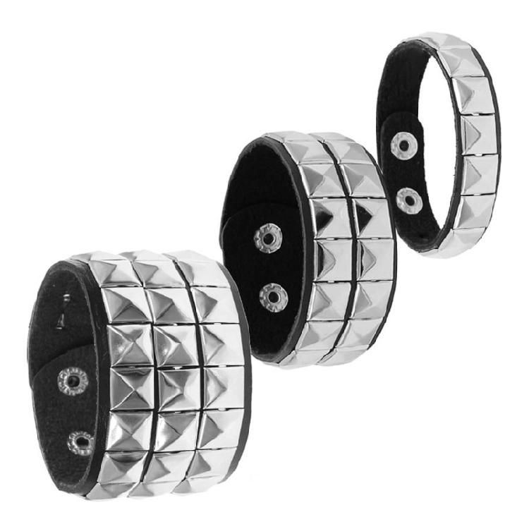 Black Leather Punk Bracelet Square Studs Bracelet Square Rivet Wristband Leather Texture for Matching Trendy Look