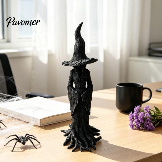 Spooky Resin Statue for Home Decor Halloween Witch Statue, Gothic Tree Figurine, Vintage Mysterious Bark Texture Art Dark Fantasy Ornament Tabletop,