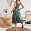Women Summer Casual Sleeveless Solid Color Holiday Beach Dress