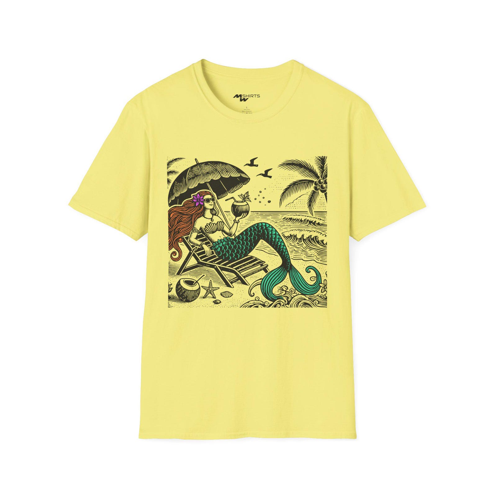 Mermaid Beach Holiday T-Shirt: Engraved Ocean Lover Tee 2XL