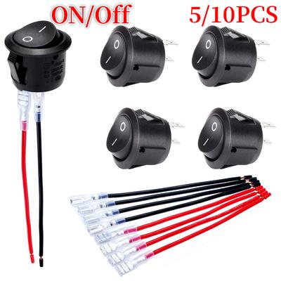 5/10PCS ON/Off Round Rocker Switches SPST 20mm Mini 12 Volt DC Mini Circle Toggle Switch 12V for Car Automotive RV 2 Pin