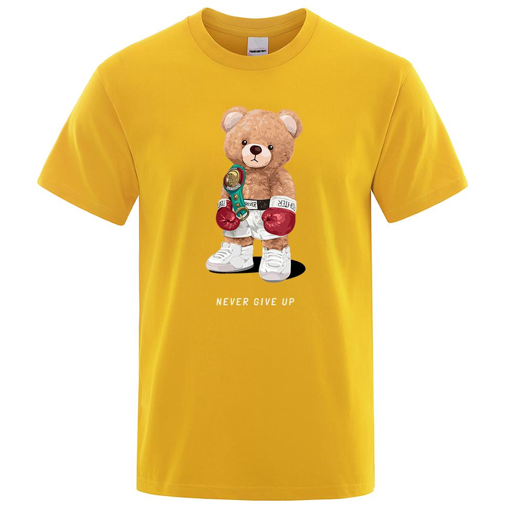

Футболка Strong Boxer Ted Bear Never Give Up с забавным принтом для мужчин, хлопковая, повседневная, с короткими рукавами, свободная, большого размера, одежда XXXL жёлтый