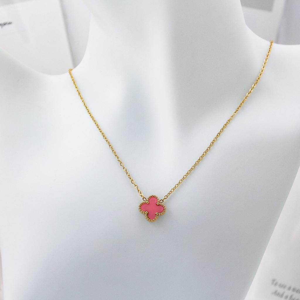 13mm Four-leaf Clover Single Flower Necklace Double-sided 18K Vacuum Plated Non-fading Women's Necklace