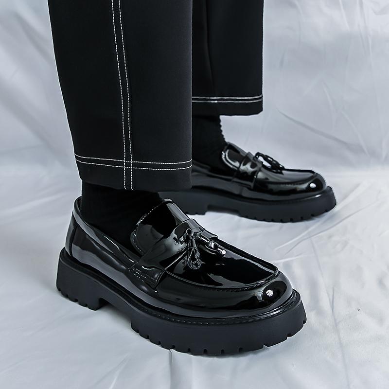 Fashion Fashionable British Style Men's Comfortable Business Dress Leather Shoes Spring Brand New Men Thick Soled Flowing Su Le Fu Shoes