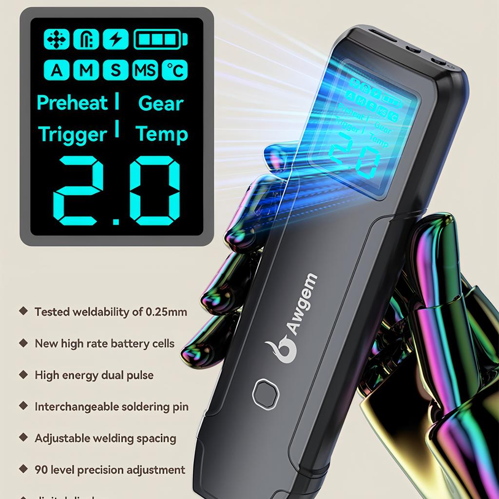 Awgem Portable Spot Welder DIY Handheld Spot Welding Machine 90 Gears Adjustable Spot Welding for 18650 Lithium Battery