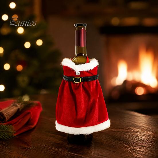 Christmas Wine Bottle Cover Cover, Velvet Santa Suit Sleeve, Plush Festive Sleeve for Xmas, New Year, Holiday Dinner Table Decor Party Supplies