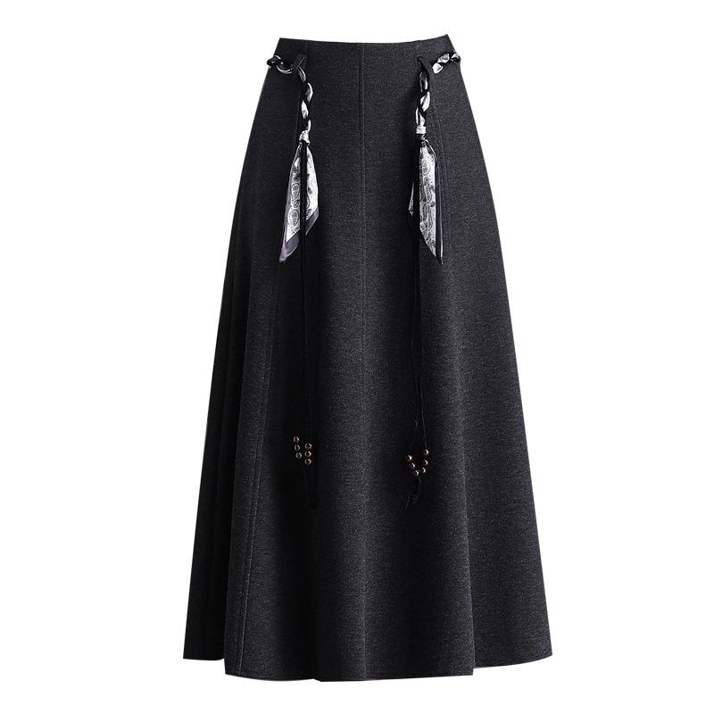Winter 2025 High-Waisted A-Line Wool Skirt with Thick Hem - Mid-Length Slimming Casual Design