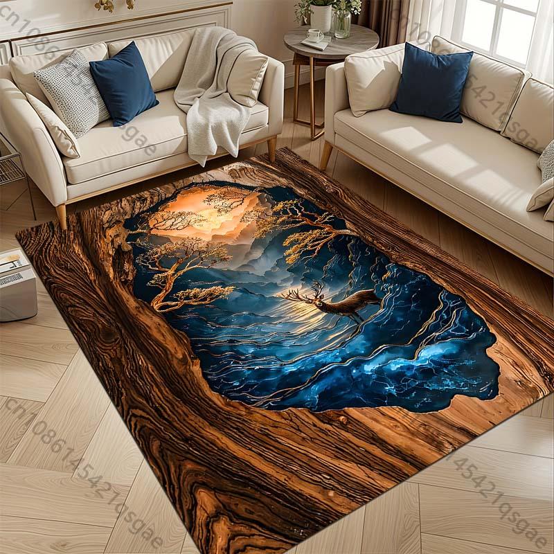 Multiple sizes Hollow tree stag blue river moonlight Print Carpet for Living Room Bedroom Sofa Home Decor Non-slip Mat Gift