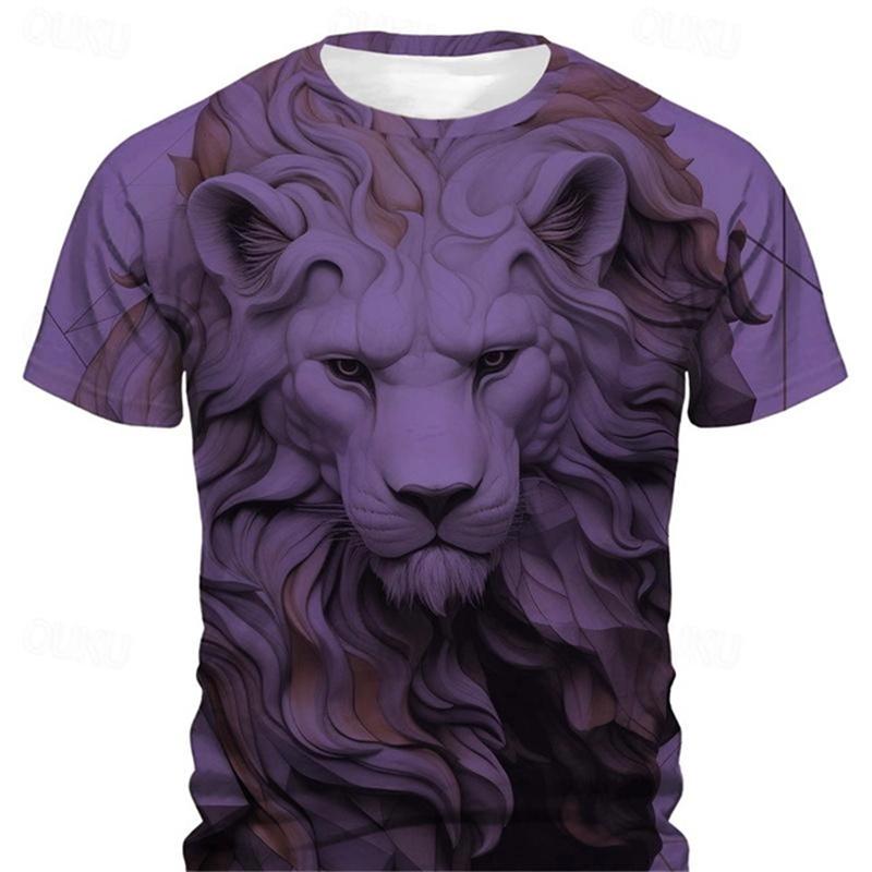 3D Printing Lion Graphic Casual Men's T-shirts Daily Street Short-sleeved Top Retro Sports  Short Sleeve T-shirts