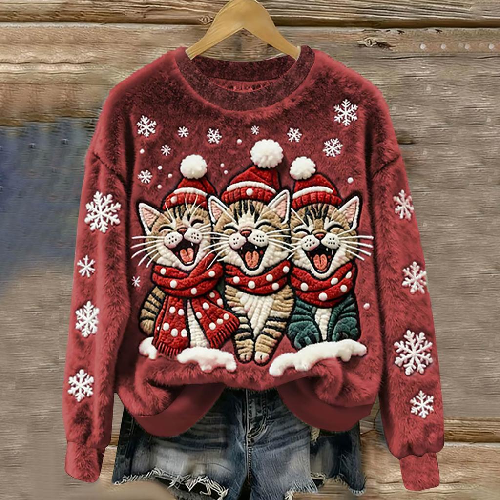 Women's Fashion Casual Round Neck Long Sleeve Top Printed Pullover Sweatshirt