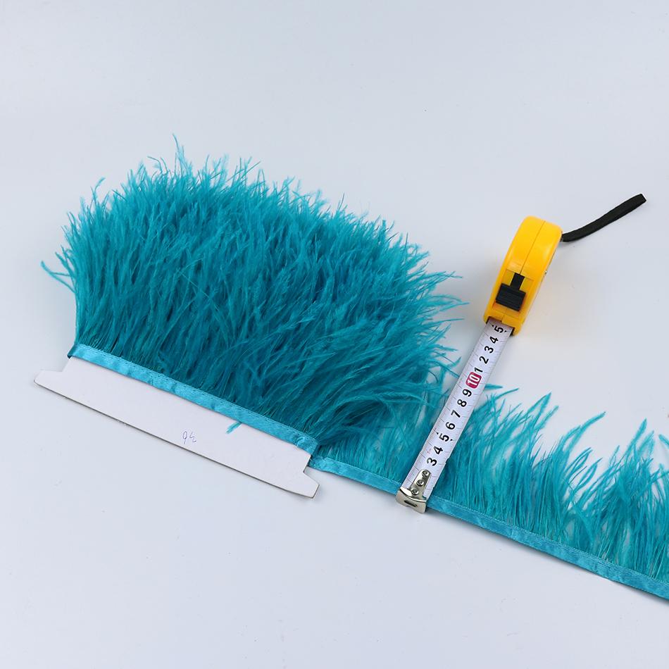 Feather1Meter 8-10cm Ostrich Feather Trim Fringe Ribbon Lake Blue for Dress Clothes Sleeve Decoration Sewing Plumes Fabric Fashion