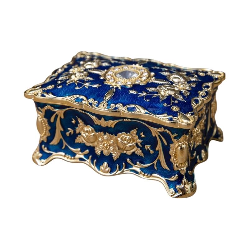 Elegant European Rose Engraved Metal Jewelry Box For Rings Necklaces Earrings With Soft Lining