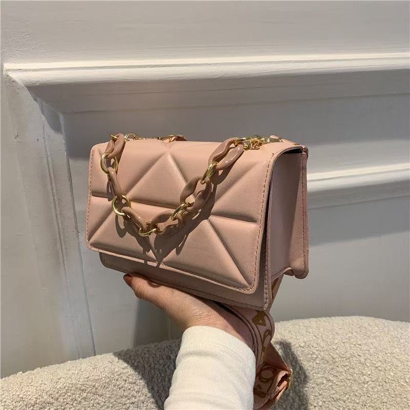 Women Rhombus Shoulder Bag Luxury Chains Design Messenger Handbag Flap Small Square Bag