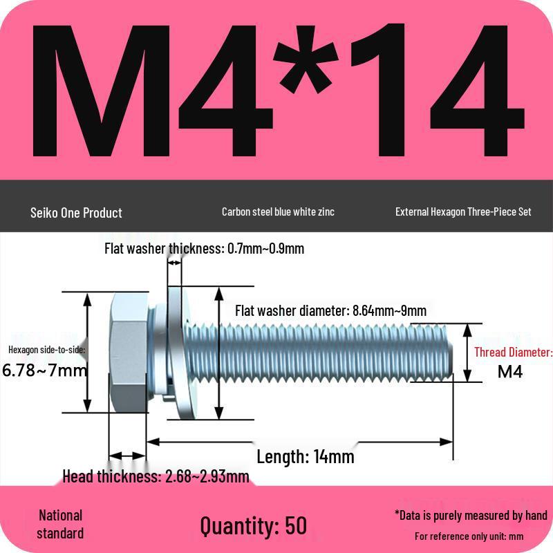 Grade 8.8 Galvanized Hex Bolt Set: Includes Hex Bolt, Spring Washer, Flat Washer (Sizes: M4, M5, M6, M8, M10, M12)