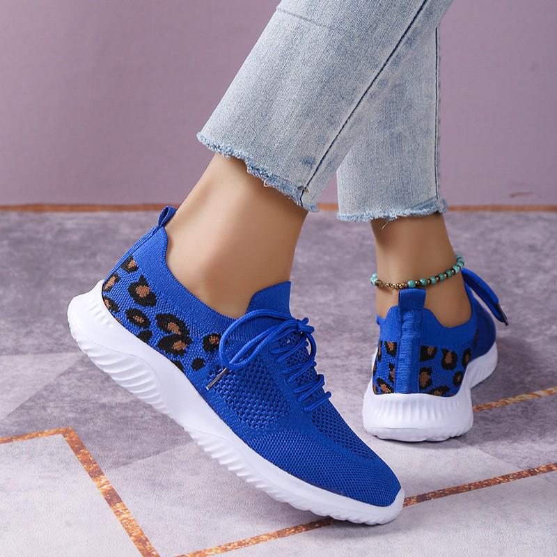 Plus Size Women's Leopard Print Flyknit Wedge Heel Casual Shoes - 2023 Spring/Autumn Collection