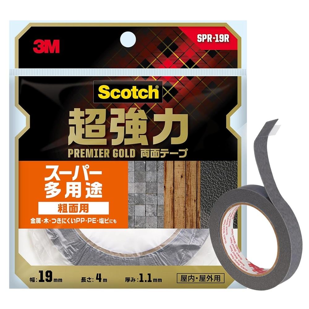 

3M Scotch Super Strong Double-Sided Tape Premier Gold Versatile For Rough Surfaces Width 19mm Length 4m SPR-19R