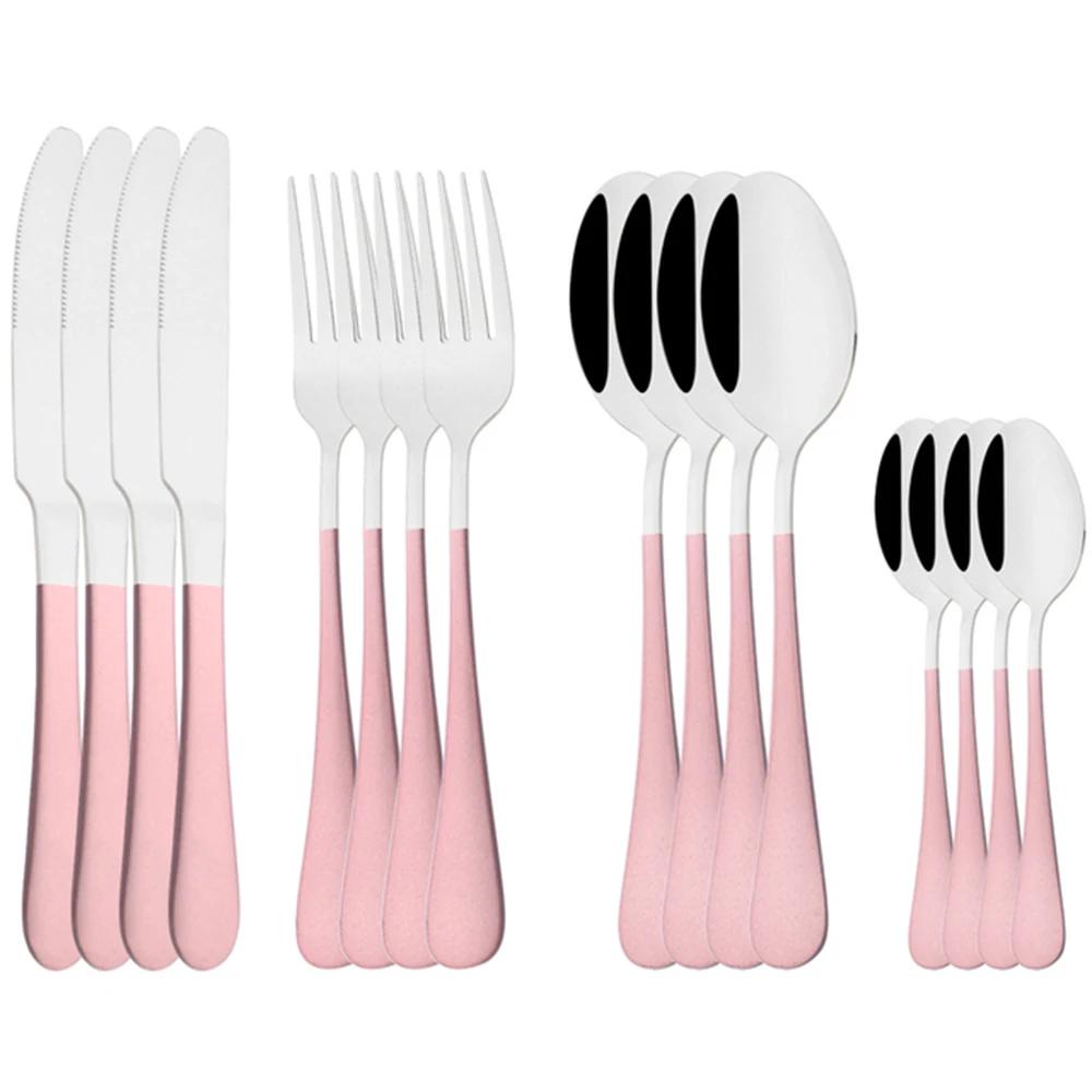 16Pcs/Set Dinnerware Stainless Steel Mirror Rainbow Cutlery Set Kitchen Fork Coffee Spoon Knife Tableware Silverware Set