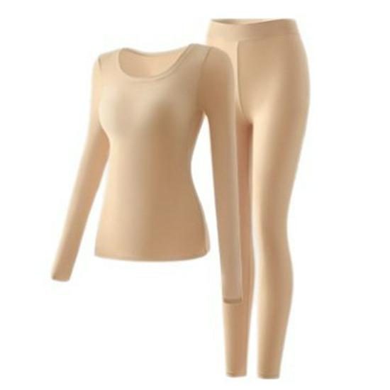 Fixed Cup 5.0 Ultra-Thin Seamless Warm Women's Underwear Set with Built-In Bra, Base Layer for Autumn.