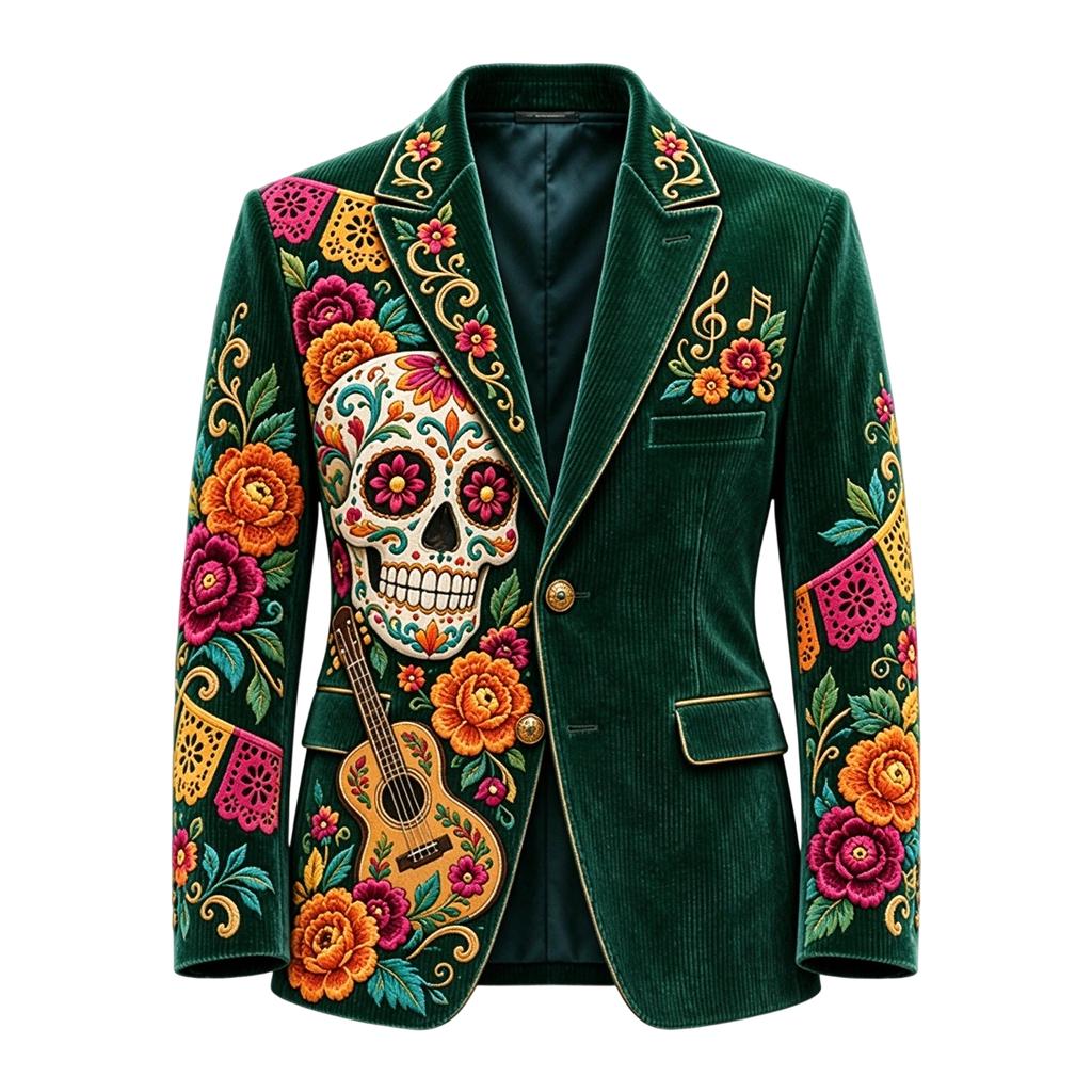 Men's Corduroy Business Casual Suit Jacket with Print