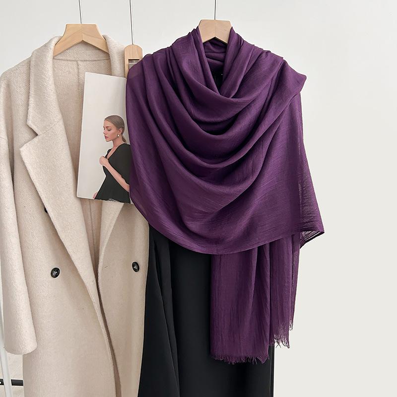 Cotton and linen scarf, fashion, literary style, solid color, linen scarf, women's air-conditioned room, shawl, and sunscreen silk scarf outside.