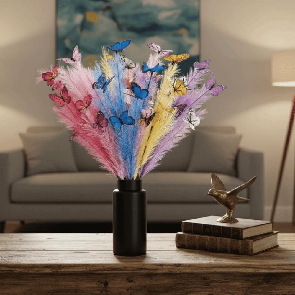 3pcs/set Multi-Color Artificial Butterfly Reed Vivid Colors Lifelike Butterfly Branch Bouquet Long Branch