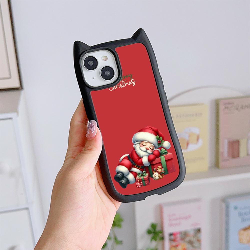 

Мягкий чехол для телефона с кошачьими ушками для iPhone 16 15 14 13 12 11 Pro Max TPU Anti-Drop Прозрачная акриловая задняя крышка NY40 Санта-Клаус Рождественская елка for iPhone 16 Pro Max