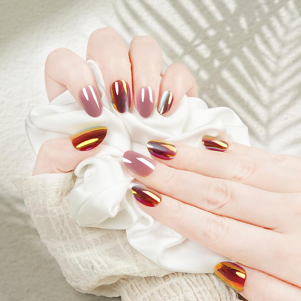 Ice-transparent Cat Eye Wear Nail Sheet Solid Color Round Head Mirror High-end Fake Nail Finished Manicure European and American