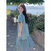 2026 Spring Sweet Lace Short-Sleeve Dress with Denim Maxi Skirt