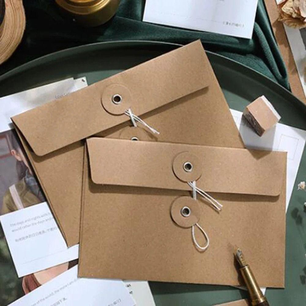 20pcs with String Tie Closure Clasp Vintage Brown Envelopes Simple Archive Bag  Mailers Set