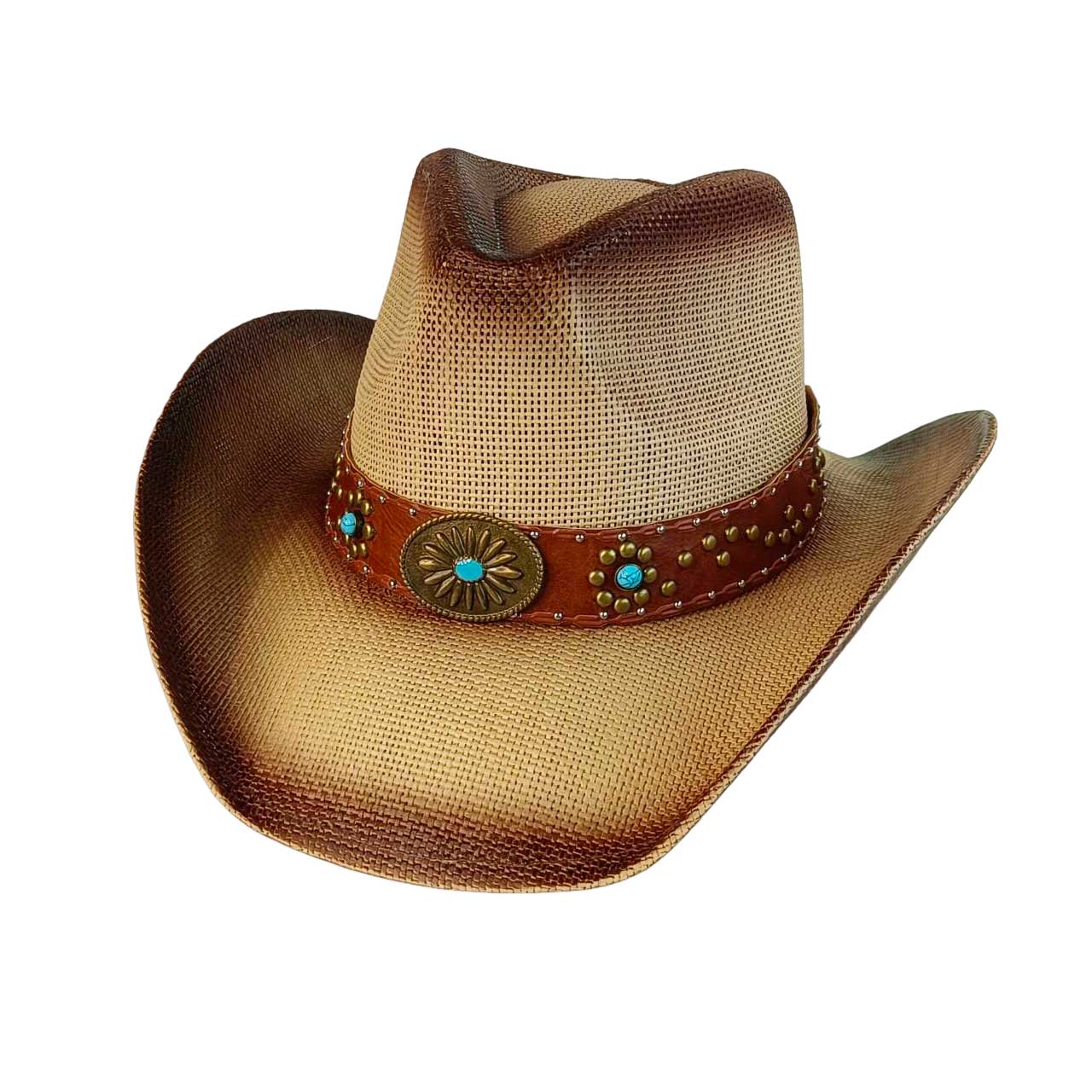 Turquoise accessories Cowboy straw hat Western-style wide-brimmed   unisex retro straw cowboy hat sombrero vaquero M55-58cm