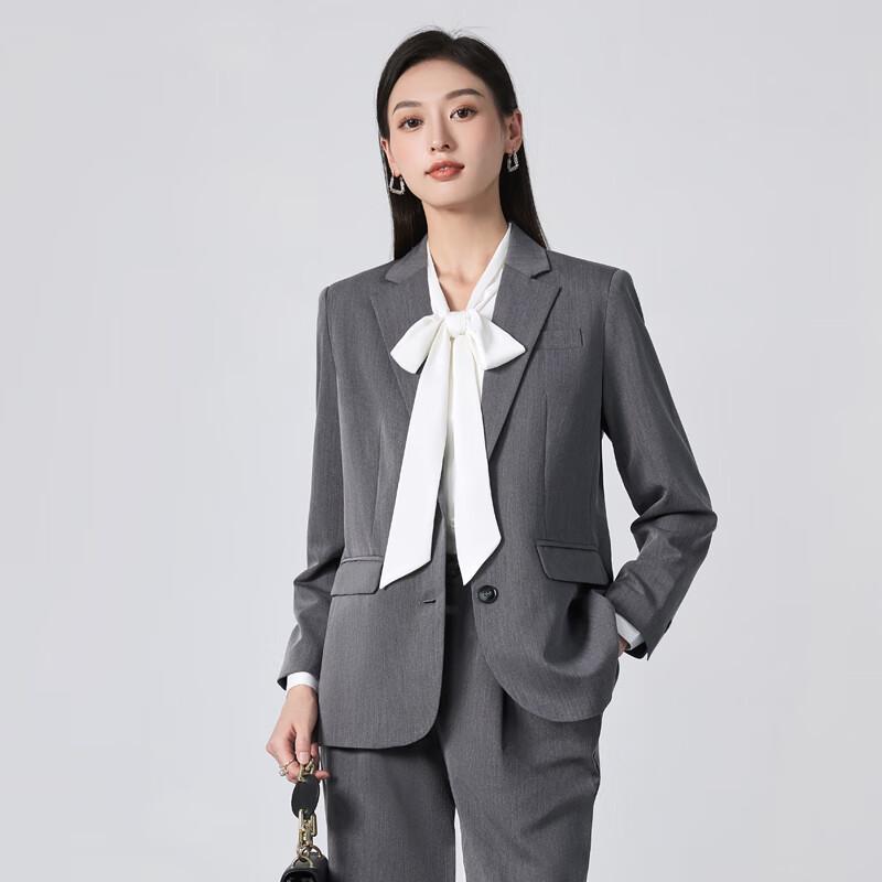 Toluoman Women's Grey Relaxed Fit Suit & Wide-Leg Pants Set
