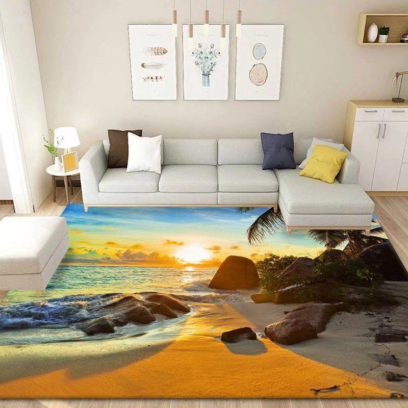 3D Floor Mat Rugs Kitchen Beach Waves Runner Carpet Kitchen Washable Non-slip Living Room Carpet Marine Bath Mat Absorbent