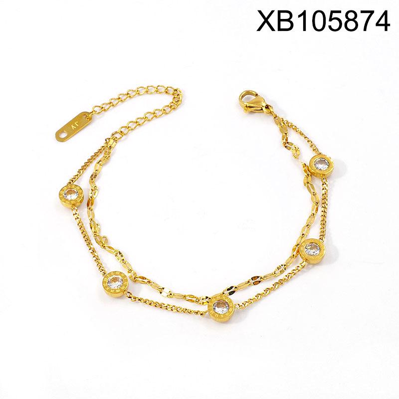Elegant Gold-Plated Double-Layer Butterfly Bracelet with Diamonds, Fashionable Titanium Steel Jewelry for Women