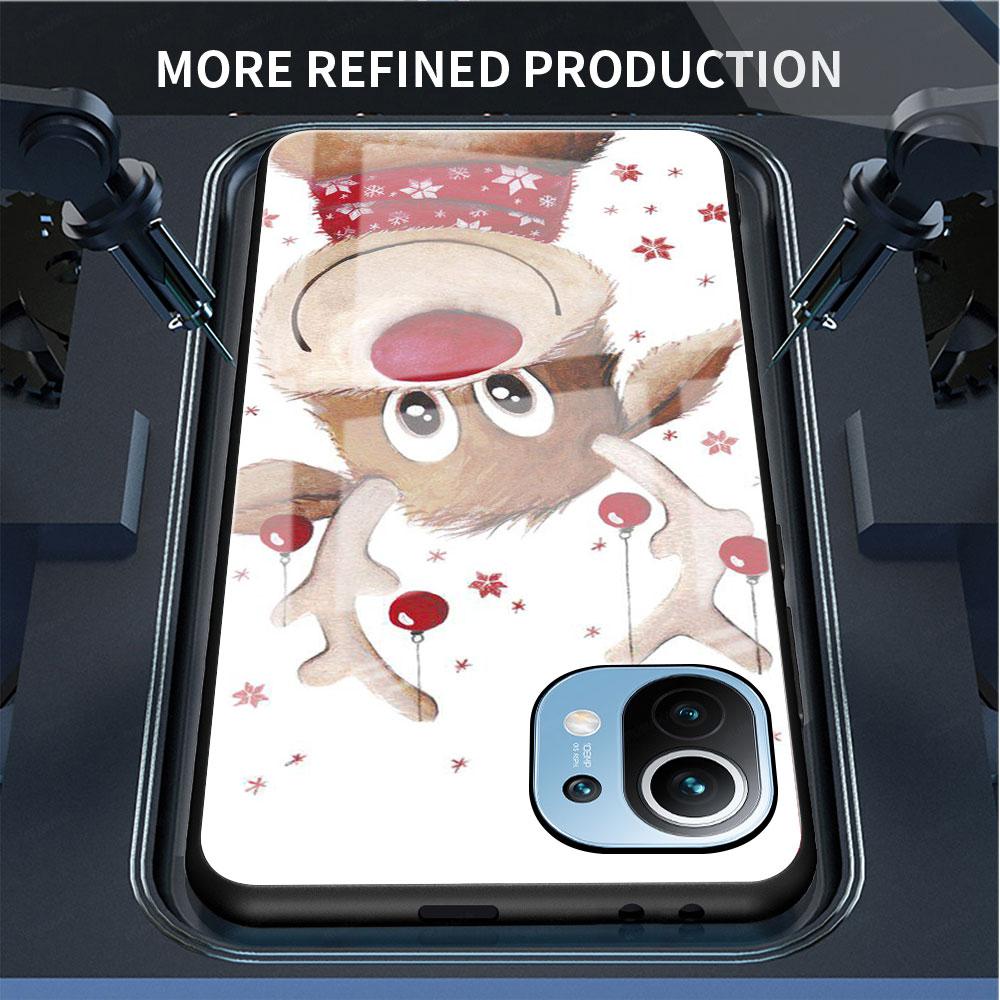 Glass Case For Xiaomi Poco X3 NFC 11 Lite 11T F3 M3 For Redmi Note 11 10 9 8 Pro 10S 9S 9A 9C Phone Cover Cartoon Christmas