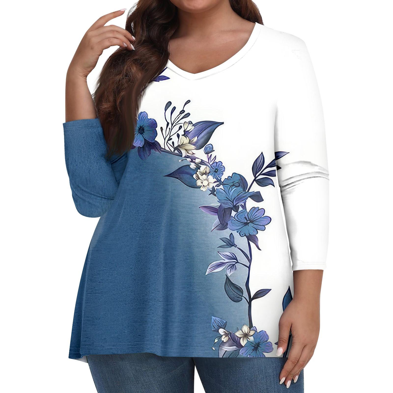 

Женские топы больших размеров, рубашки с рукавами 3/4, повседневная одежда с V-образным вырезом, топы с принтами XXXXXL